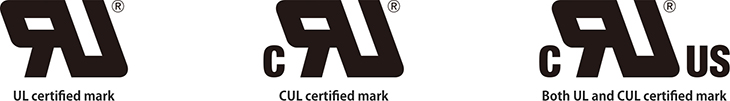 UL certified mark CUL certified mark Both UL and CUL certified mark